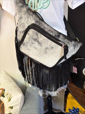 Black and White Fringe Crossbody Bag